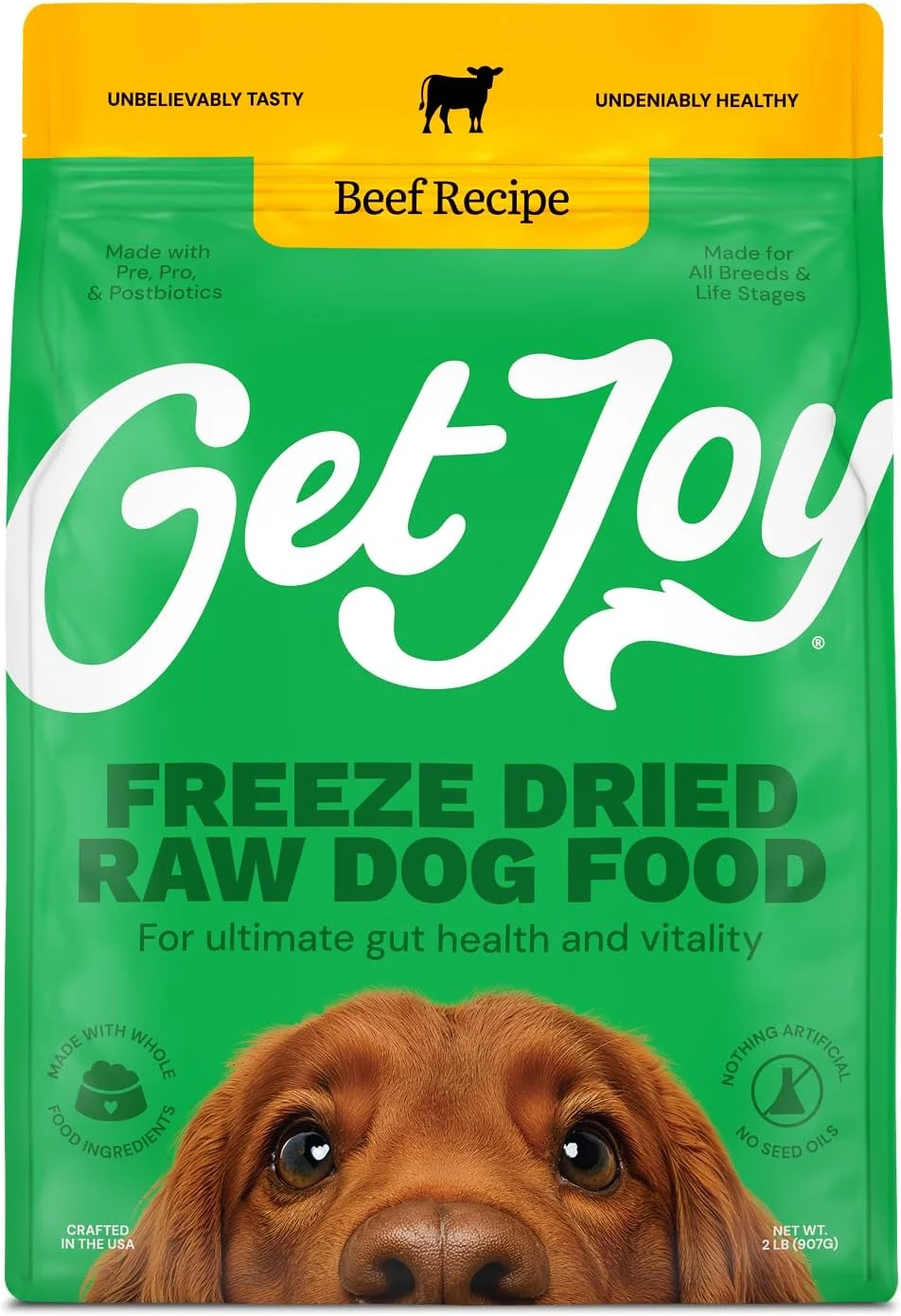 Elite Get Joy Gut Health Fresh ze Dried Raw Meal Beef Recipe 16 Ounce Bag Dog Food for Dogs of All Breeds and Life Stages PhD Animal Nutritionist Formulated USDA Beef Made in USA Carefully Designed