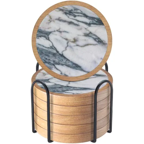 Comfortable Wood Coasters Set of 6 with Holder Premium Material