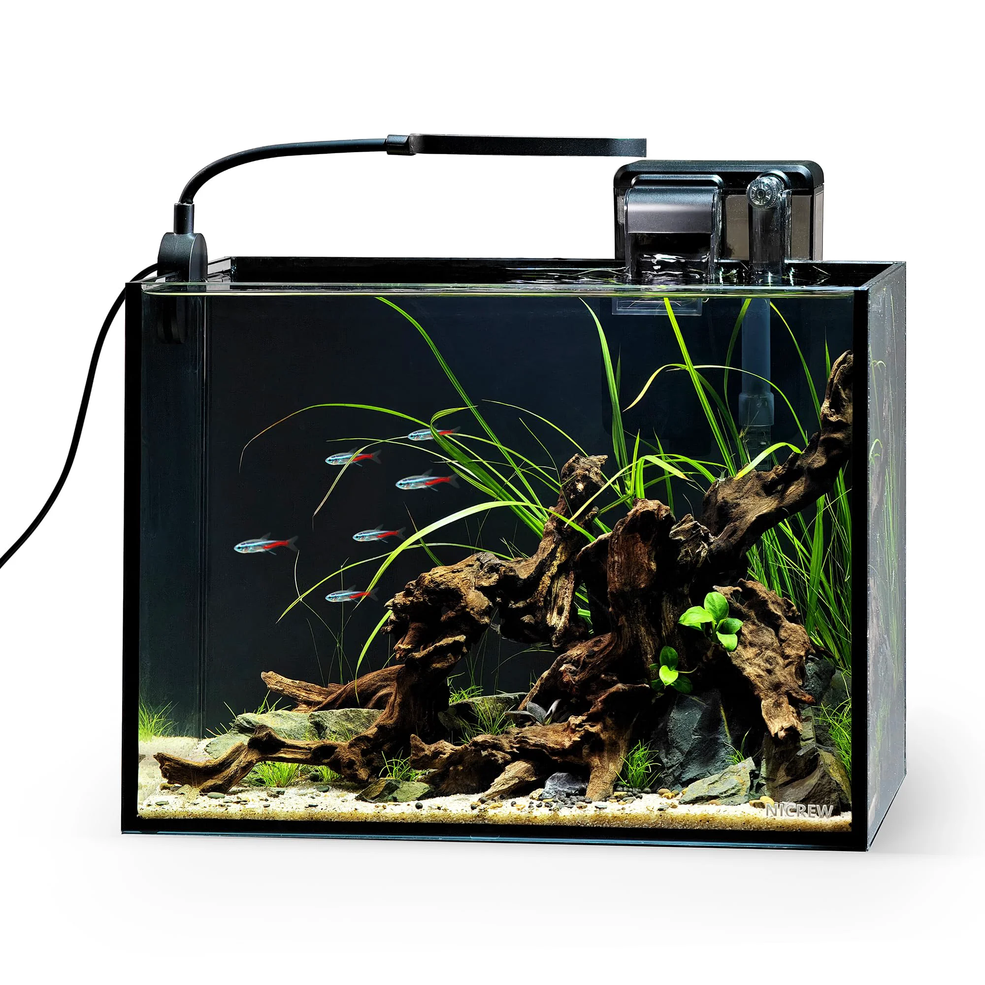 Practical NICREW 2.5 Gallon Nano Nature Aquarium Kit — Rimless Desk Tank with Light Filter Black High-End