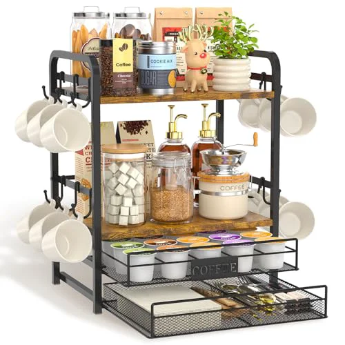 Minimalist Coffee Bar Organizer Station Shelf Mug Holder for Countertop Green