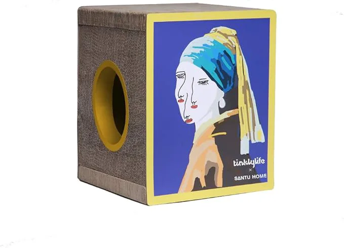 High-Quality FluffyDream Cat Scratcher Cardboard Girl with a Pearl Earring Shape Adaptation Spoof Version Cat Scratching House Bed Furniture Protector PinkAbout ThisOverview High-Performance