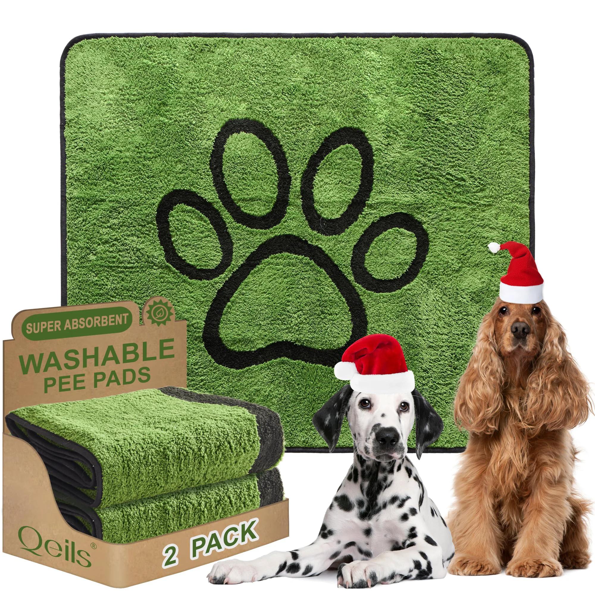 Crafted Qeils Reusable Dog Pee Pads 2 Pack — Super Absorbent Leakproof Soft Green Top Layer 48×48 Contemporary