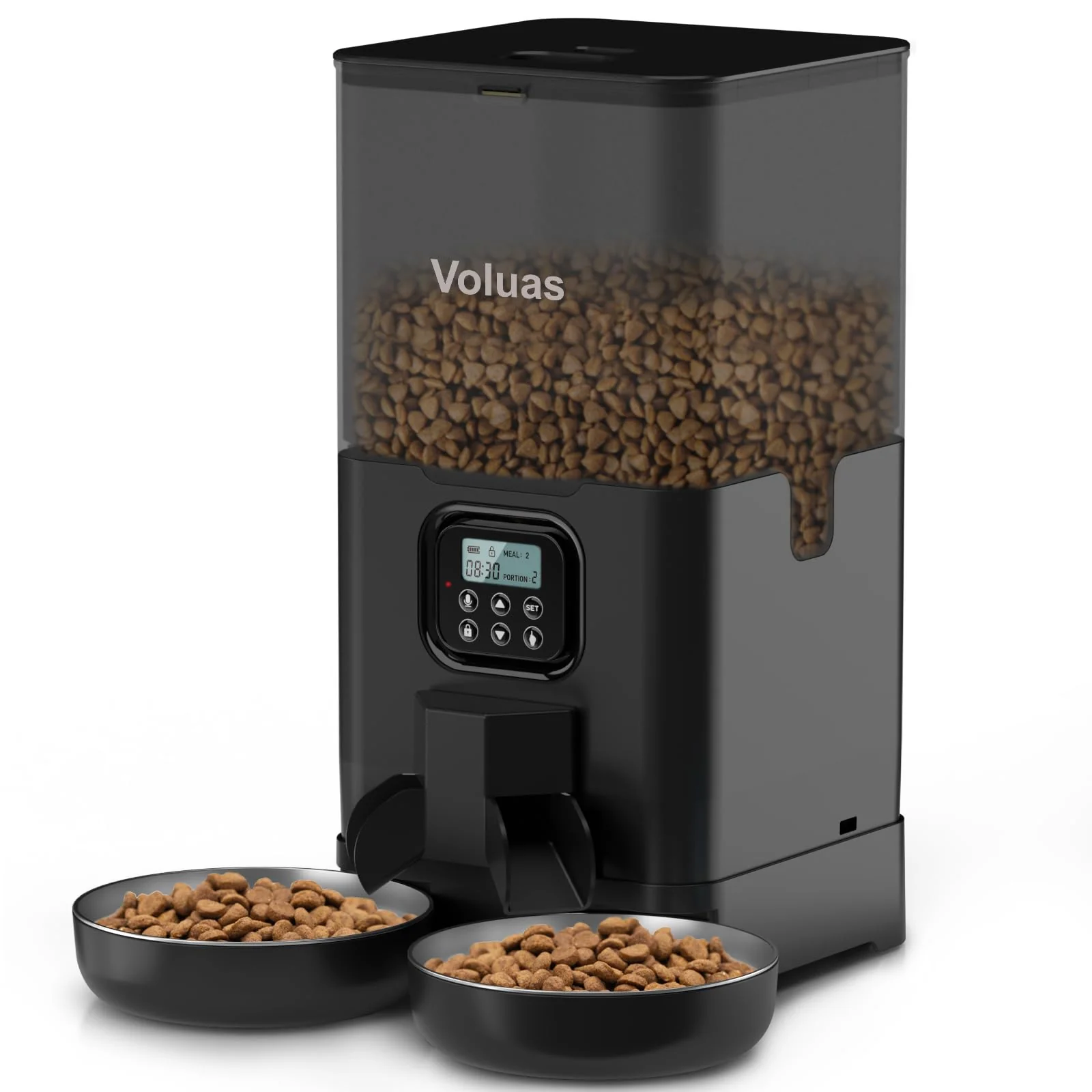 Advanced Voluas Automatic Cat Feeder for Two Cats – Dual Bowl 6L Timed Feeder with Memory Long-Lasting