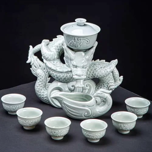 Selected Celadon Dragon Ceramic Gongfu Tea Set with 6 Tea Cups Authentic
