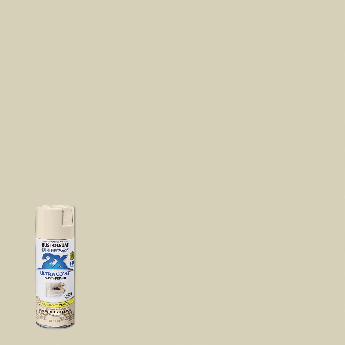 Long-Lasting Rust-Oleum Painter’s Touch 2X Ultra Cover 12 Oz. Gloss Paint Primer Spray Paint Almond Advanced