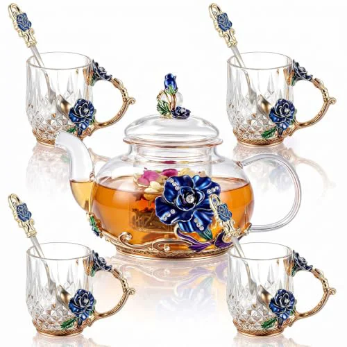Exclusive 5 Pcs Floral Glass Tea Set 5 Count Natural