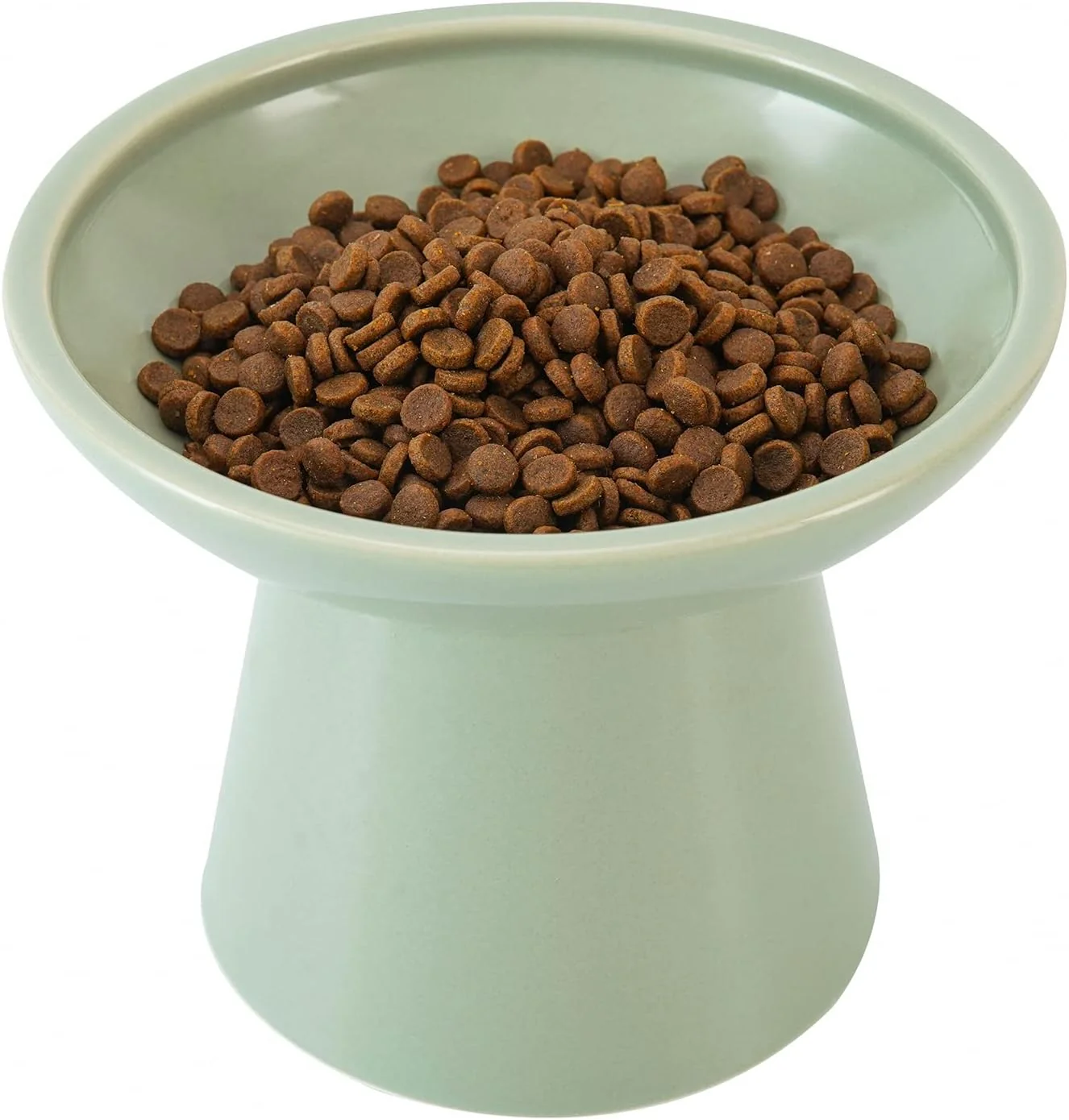 Versatile Extra Wide d Ceramic Cat Food Bowl – 6.2 Shallow Dish for Whisker Fatigue Relief 5 Height for Easy Feeding Lead Cadmium Durable Raised Cat Food Bowls Sage Green Contemporary