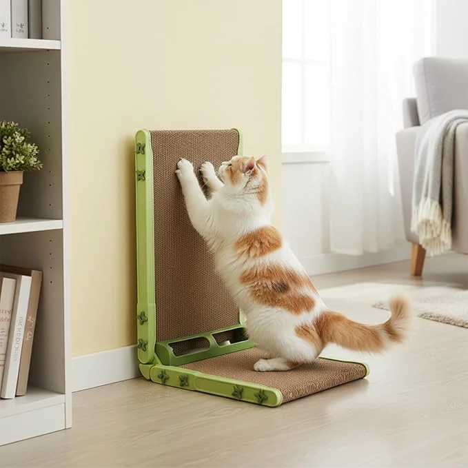 Elegant L Shape Cat Scratcher 26.8 Inch Cat Scratchers for Indoor Cats Protecting Furniture Cat Scratch Pad Cardboard Cat Scratching with Ball Toy Catnip Large Green About ThisOverview Pure