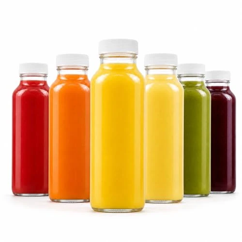 Effective 8oz Square Glass Juice Shot Bottle with Lid 6 Count Lightweight