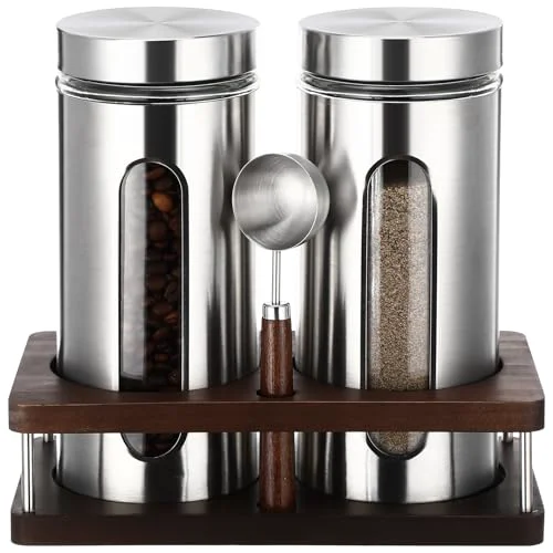 Consistent Stainless Steel Coffee Grounds Canisters Container with Shelf 2 Count Clean