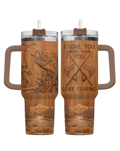 Excellent Fishing Love You More 40 oz Tumbler with Handle Secure