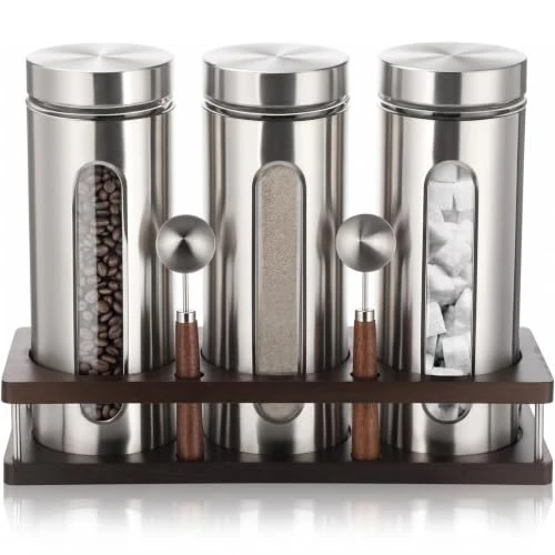 High-Quality Stainless Steel Coffee Grounds Canisters Container Large with Shelf 3 Count Sustainable
