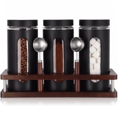 Recyclable Stainless Steel Coffee Grounds Canisters Container with Shelf 3 Count Modern