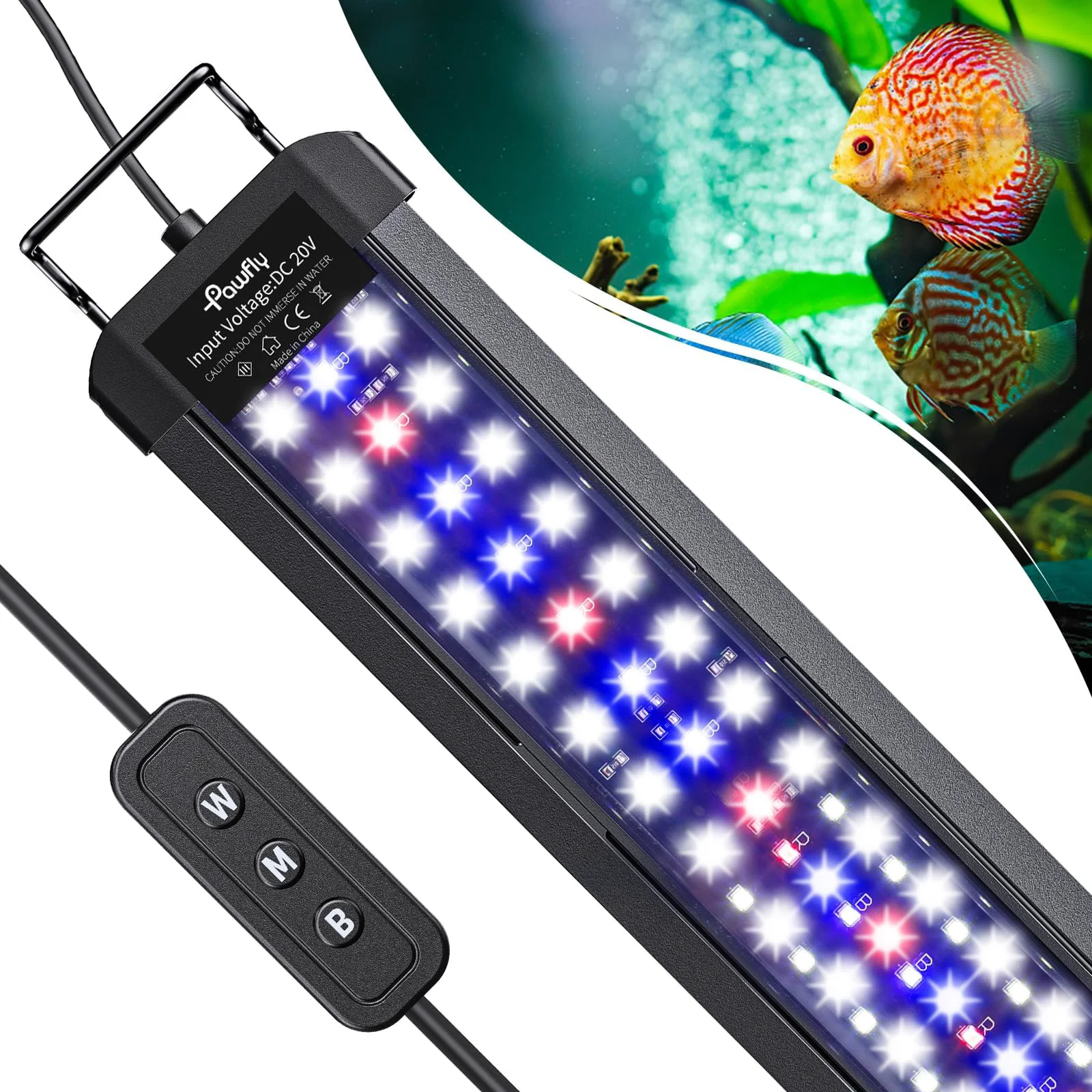 Efficient Pawfly 28W Aquarium LED Light for 36–42 Inch Tanks Full Spectrum Day Night Modes Extendable Bracket Traditional