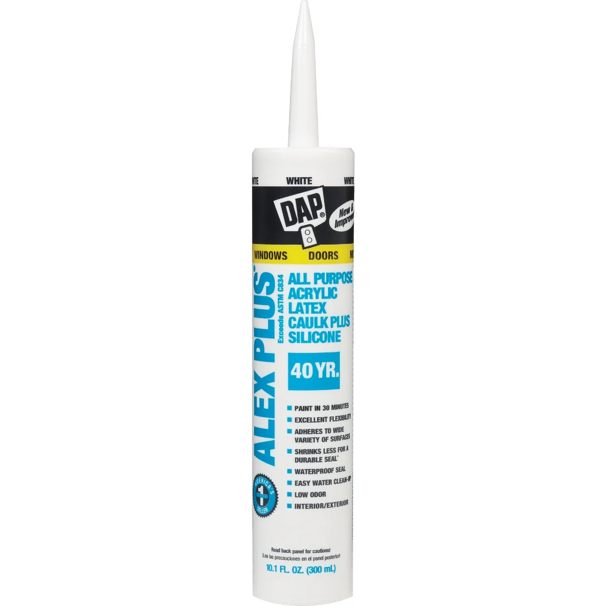 Genuine Dap Alex Plus 10.1 Oz. All Purpose White Siliconized Acrylic Latex Caulk Next-Generation