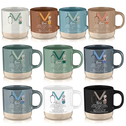 Solid 10 Pcs Nephrology Nurses Week Gift 2026 Bulk Thank You Mugs Inspirational Ceramic Coffee Mugs 13 oz Appreciation Cups Back to School Gift for Nursing School Teacher Student Staff 10 Count First-Class