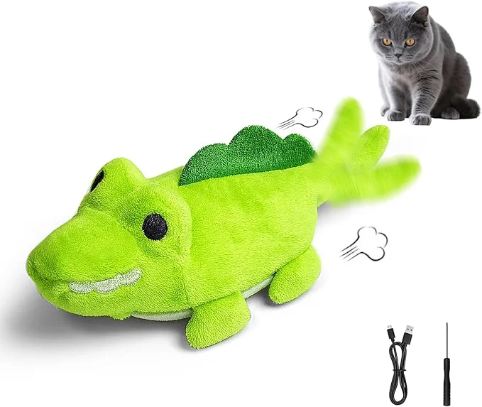 Next-Generation Interactive Cat Toys for Indoor Cats – Auto Moving Alligator with 360° Random Movement Tail Wagging Rechargeable Cat Exercise Toy with Catnip Self-Play Fun for Bored Adult Cats-GreenAbout This Detailed