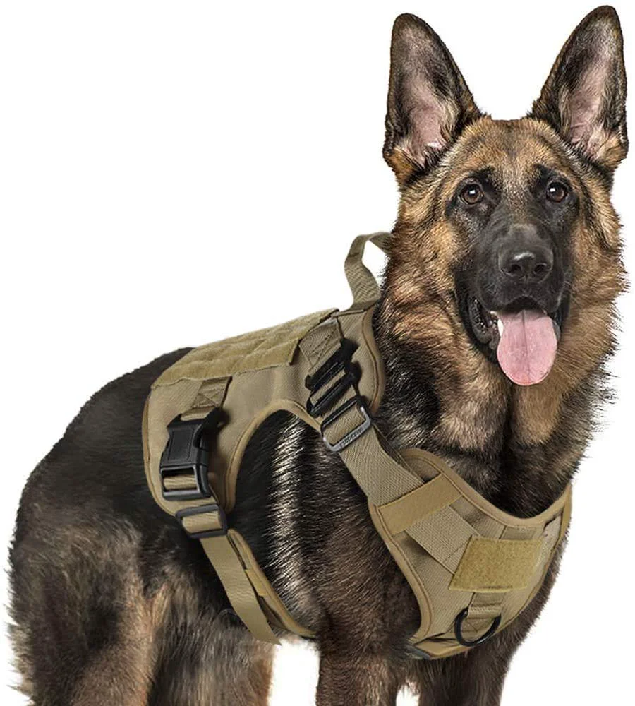 Reusable Rabbitgoo Tactical Dog Harness for Large Breeds – No-Pull Front Back Clips Molle XL Brown Unique