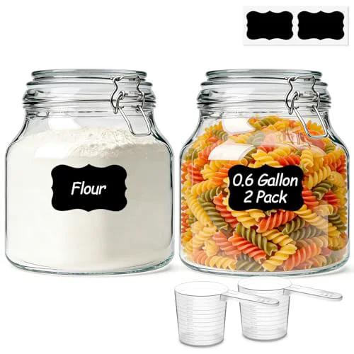 Contemporary Large Glass Pantry Jars with Airtight Lids 74 oz 2 Pack Wide Mouth 2 Count Recyclable
