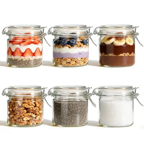 Stylish 17 oz Overnight Oats Containers with Lids 6 Pack Wide Mouth 6 Count Easy-to-Use