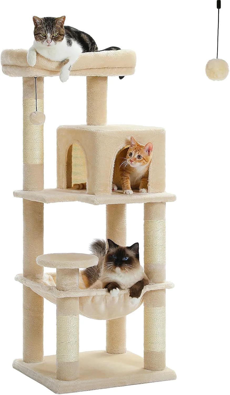 Smart PETEPELA 45.7 Cat Tree for Indoor Cats 5-Level Cat Tower for Large Cats with Metal Frame Large Hammock 17.3 x15.3 Cat Condo with 18.5 x13 Big Top Perch 4 Sisal Covered Scratching Post Beige Quality