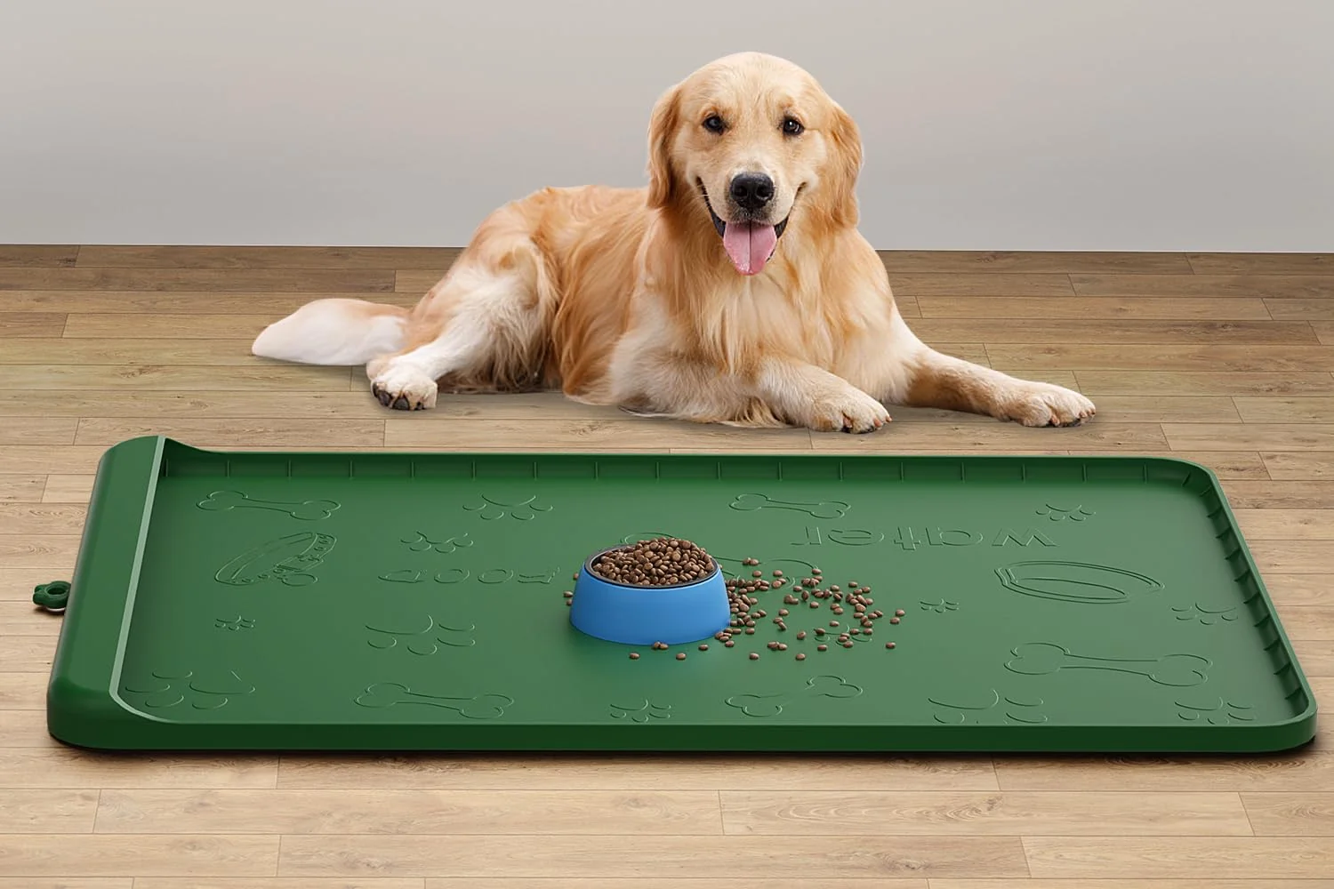 Fine Crafted Carry360 Dog Food Mat – Silicone 36×24 with High Edges Residue Pocket Green Smooth