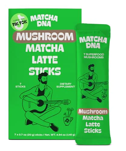 Easy-to-Use Matcha Mushroom Latte Sticks 7 Count Detailed