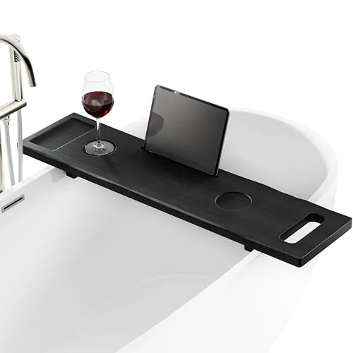 Sophisticated 39 Black Wooden Bathtub Caddy with Spot for Phone Effective