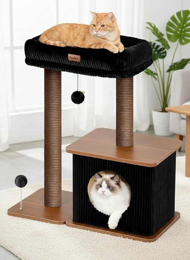 Lightweight Modern Cat Tree for Indoor Cats Nordic Loft Style Wooden Cat Tower with Sisal Scratching Posts Soft Padded Beds Cozy Condos Floor-Mounted for Kittens Adult CatsAbout ThisOverview Clean