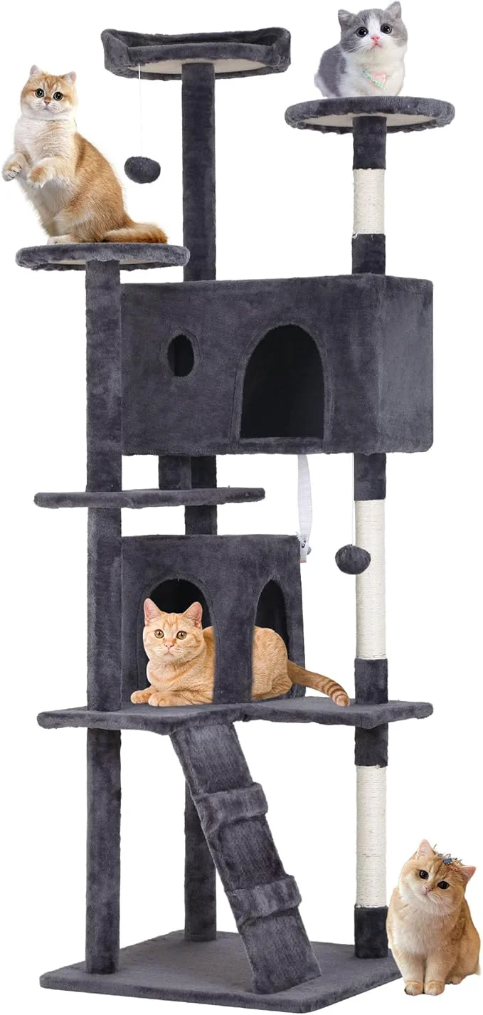 Optimized Pet 70 Cat Tree Tower Ashy Sturdy Easy to Assemble Multi-Level Activity Center with Sisal Scratching Posts Condos Perches Hanging Cat Toys Observation Decks LadderAbout ThisOverview High-Quality