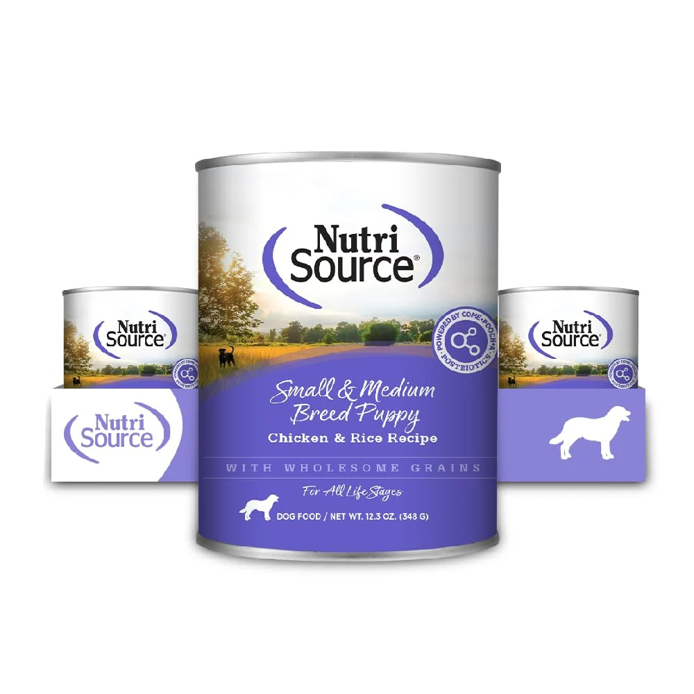 Green NutriSource Chicken Rice Small Medium Breed Puppy Food Premium Wet Dog Food 12.3 Ounce Pack of 12 Powerful