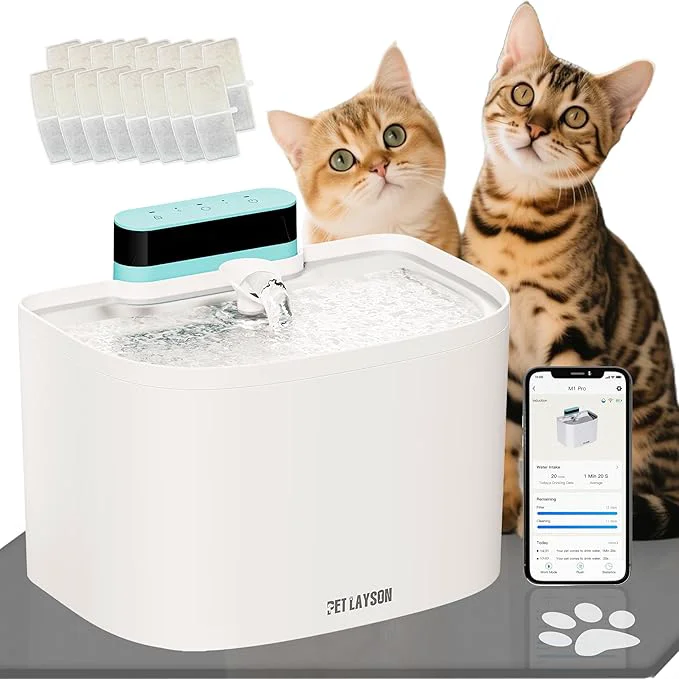 Easy-to-Use PET LAYSON Pumpless Cat Water Fountain App Remote Control Smart Cordless Battery Operated 3.6L 122oz Wireless 2.4GHz Wi-Fi Networks Rechargeable Water Dispenser White M1Pro-16 Filter About ThisOverview Original