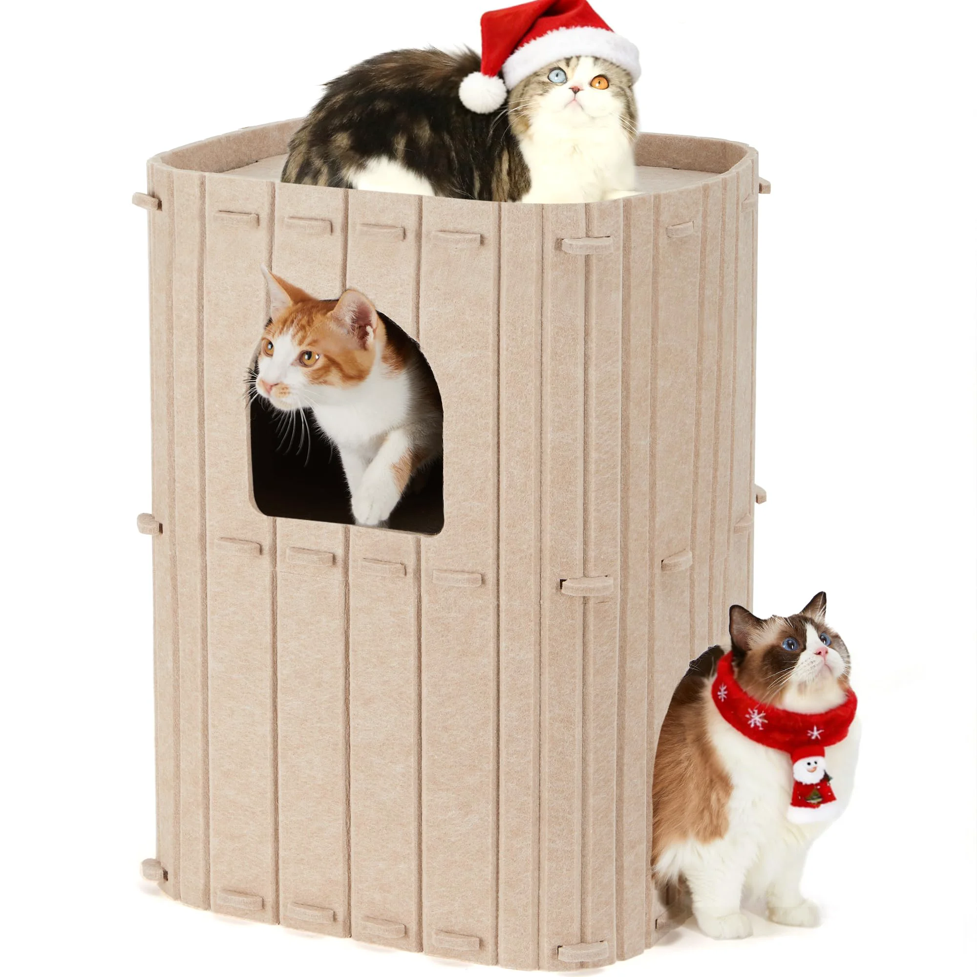 First-Class FUKUMARU Cat House for Indoor Cats – 2-Storey Large Felt Bed Cave Beige Optimized