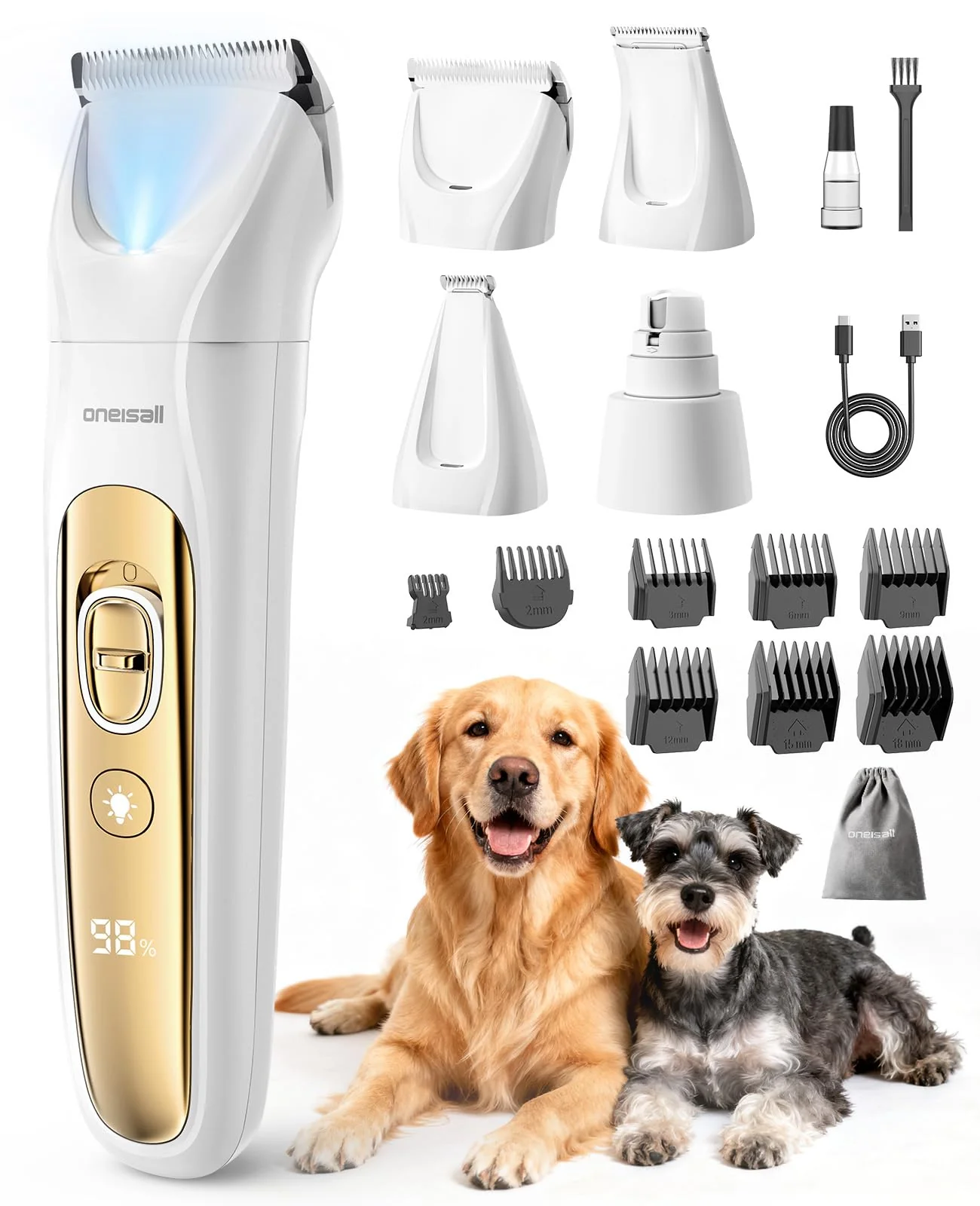 Versatile oneisall Quiet 4-in-1 Dog Grooming Kit — LED Light 2000mAh Battery Stylish
