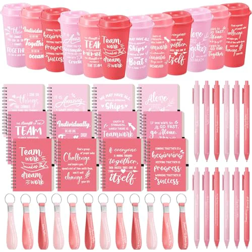 Consistent 12 Set 48 Pcs Team Appreciation Gift Set Inspirational Employee Appreciation Gift Bulk 16 oz Coffee Cups with Team Notebook Pen Keychains for Staff Teacher 12 Count Professional