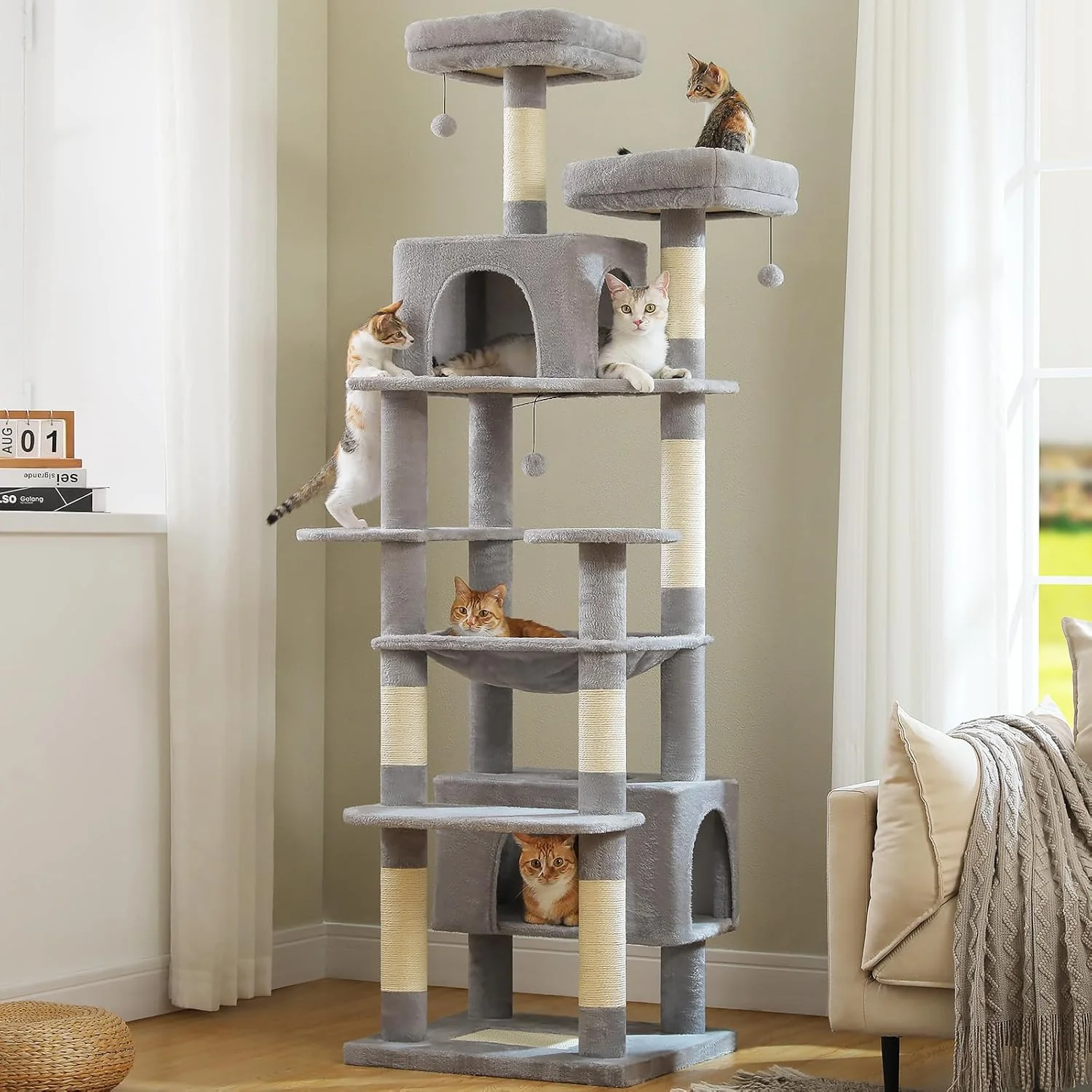 Optimized PAWZ Road Heavy Duty Cat Tree for Large Cats 81 Inches Tall Cat Tower with 2 Perches 2 Condos and Spacious Hammock XL Extra Large Condo with 7 Scratching Posts for 20lb Adult Cats Gray Convenient