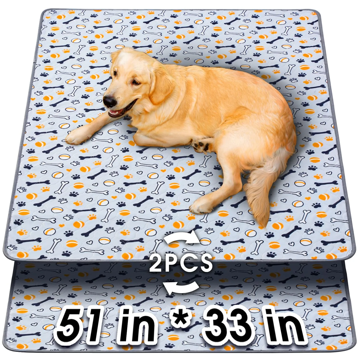 World-Class Hompet Washable Dog Pee Pads 51×33 2-Pack – Thick Absorbent Non-Slip Reusable Flexible