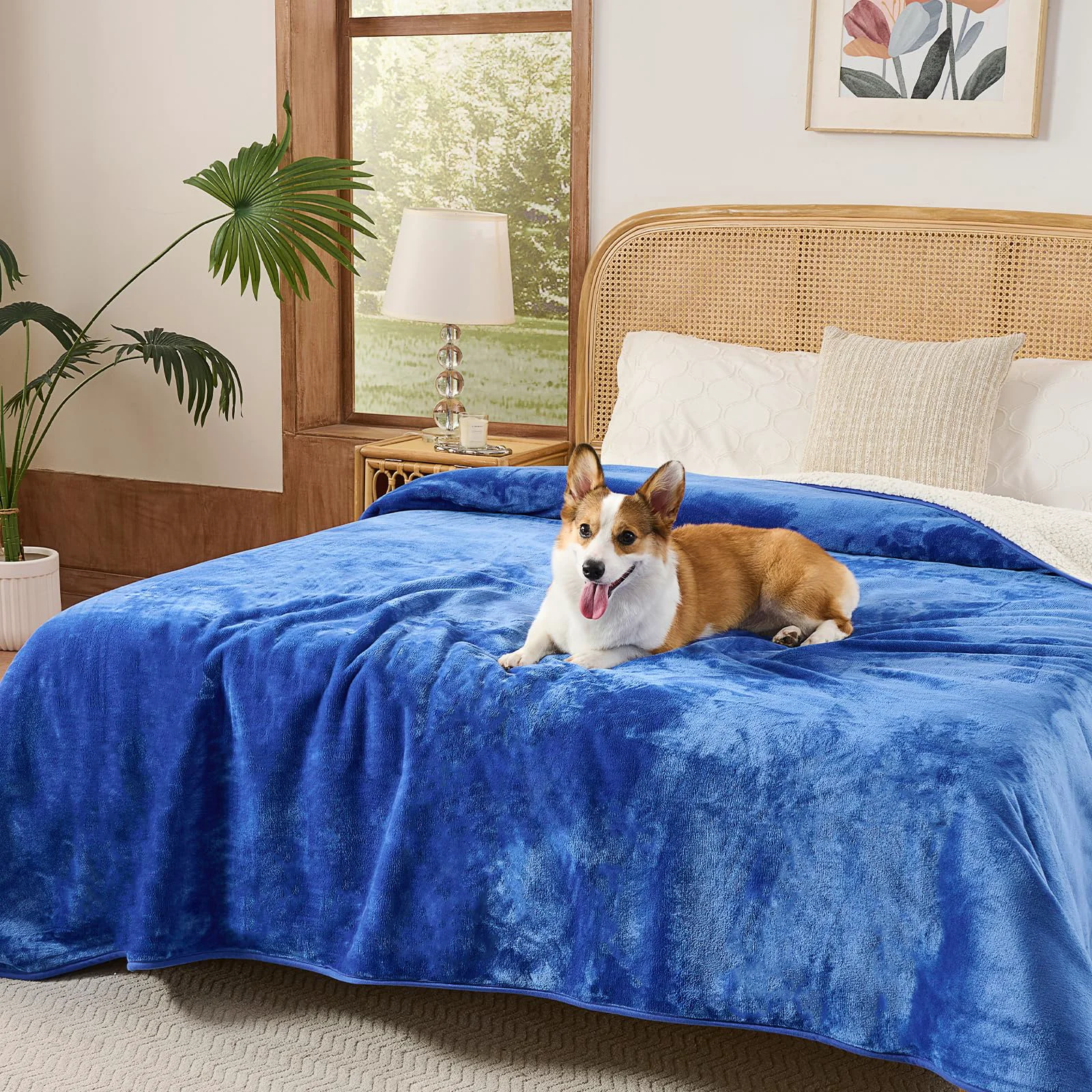 Elite Sunheir Waterproof Queen-Size Blanket — Reversible Sherpa Fleece for Large Dogs Blue Consistent