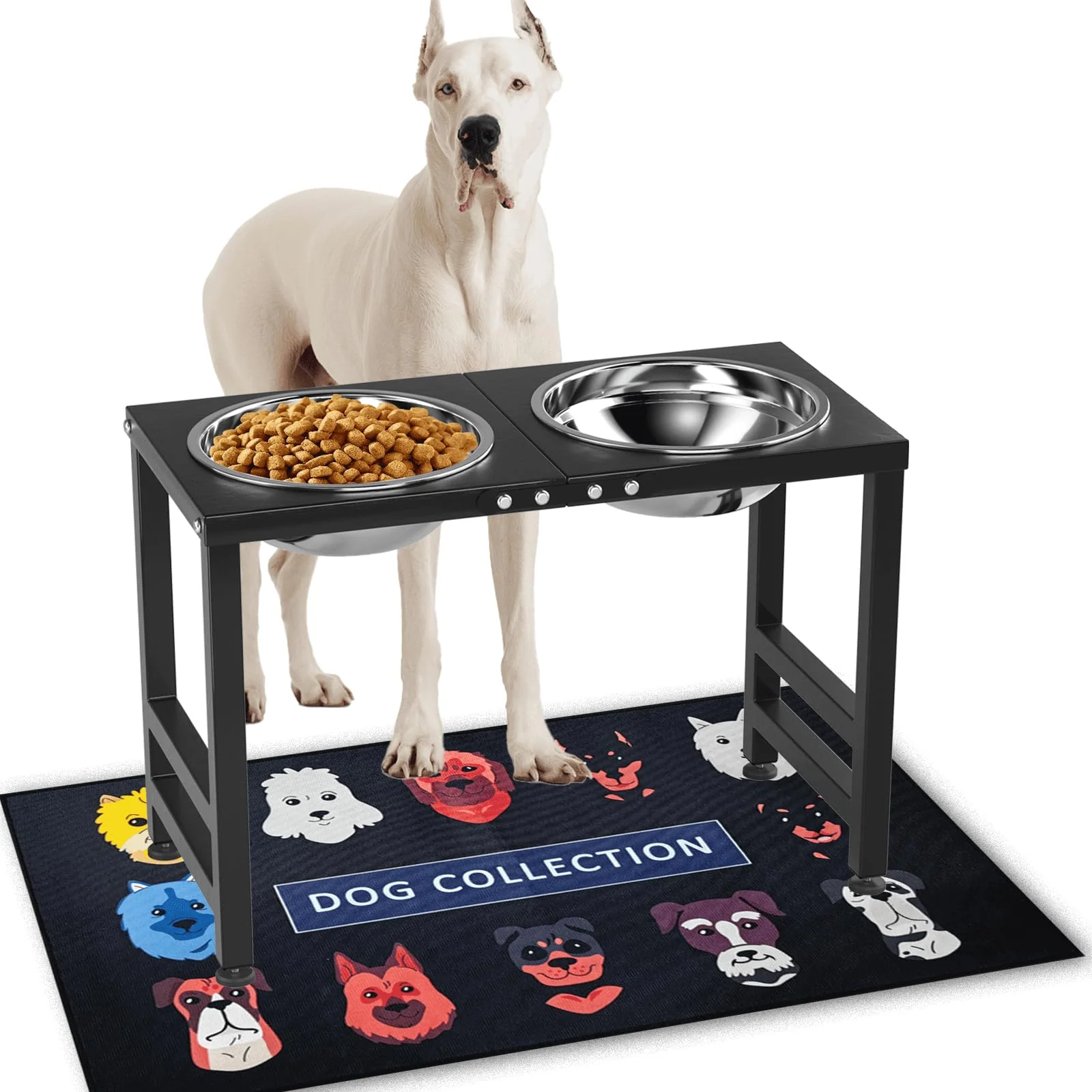 Enhanced ADENGL Metal d Dog Bowl Stand for Large Breeds – 16-inch Tall 2000ml Bowls Splash-Proof Mat Flexible