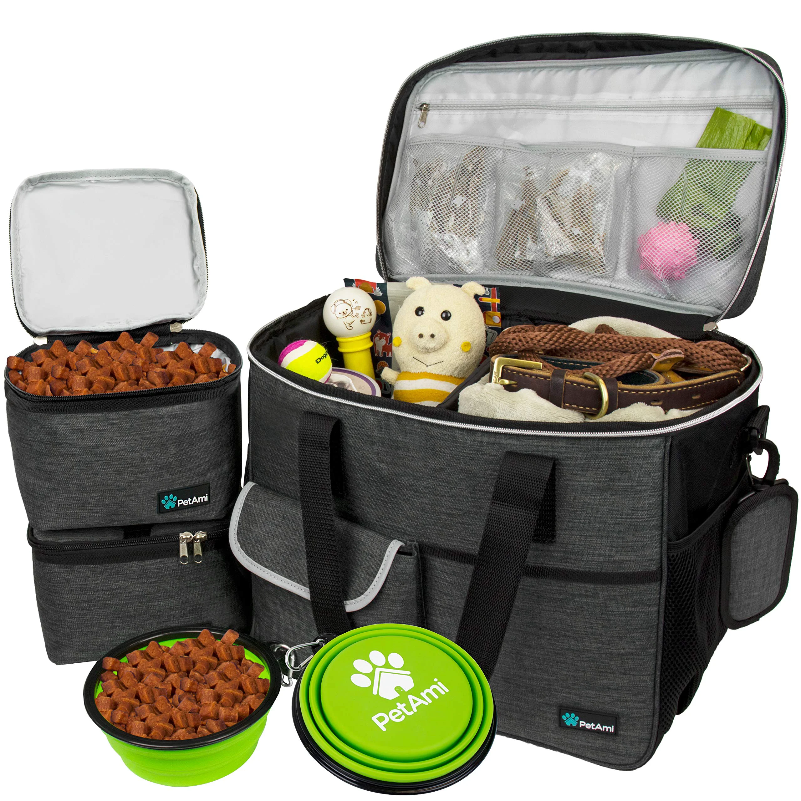 Outstanding PetAmi Dog Travel Bag Large Charcoal – Organizer with Food Containers Bowls Airline- Contemporary