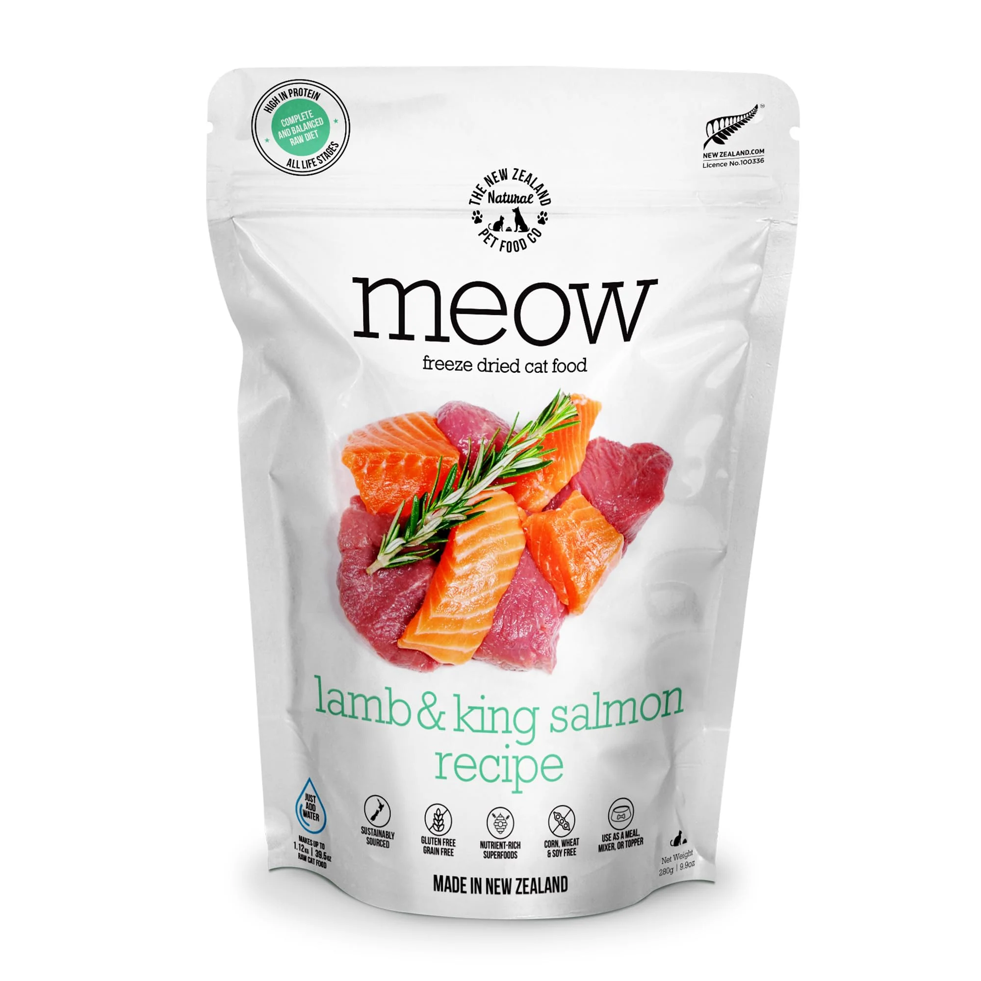 Recyclable Meow ze Dried Cat Food – Lamb King Salmon Recipe High-Protein Meals Toppers Treats The NZ Natural Pet Food Co Premium