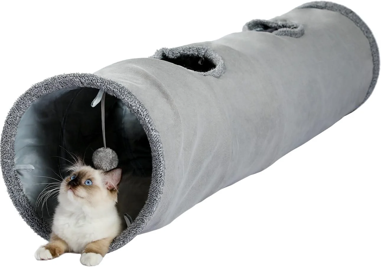 Sustainable PAWZ Road Cat Tunnel 51 Inches Long Cat Toys Collapsible Tunnel 12 Inches in Diameter Large Cats Tube for Big Cats Rabbits and Puppy- Large Elite