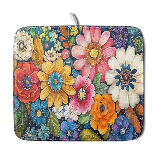 Comfortable Boho Flower Dish Drying Mat Sophisticated