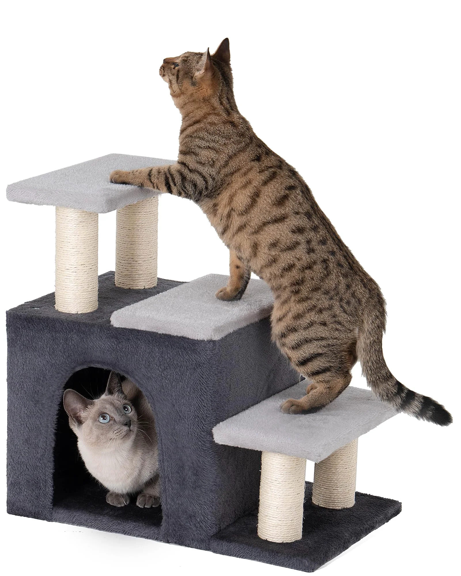 Easy-to-Use Aechonow 3-in-1 Pet Stairs for Cats Small Dogs Soft Plush Cat Condo Sisal Posts Minimalist