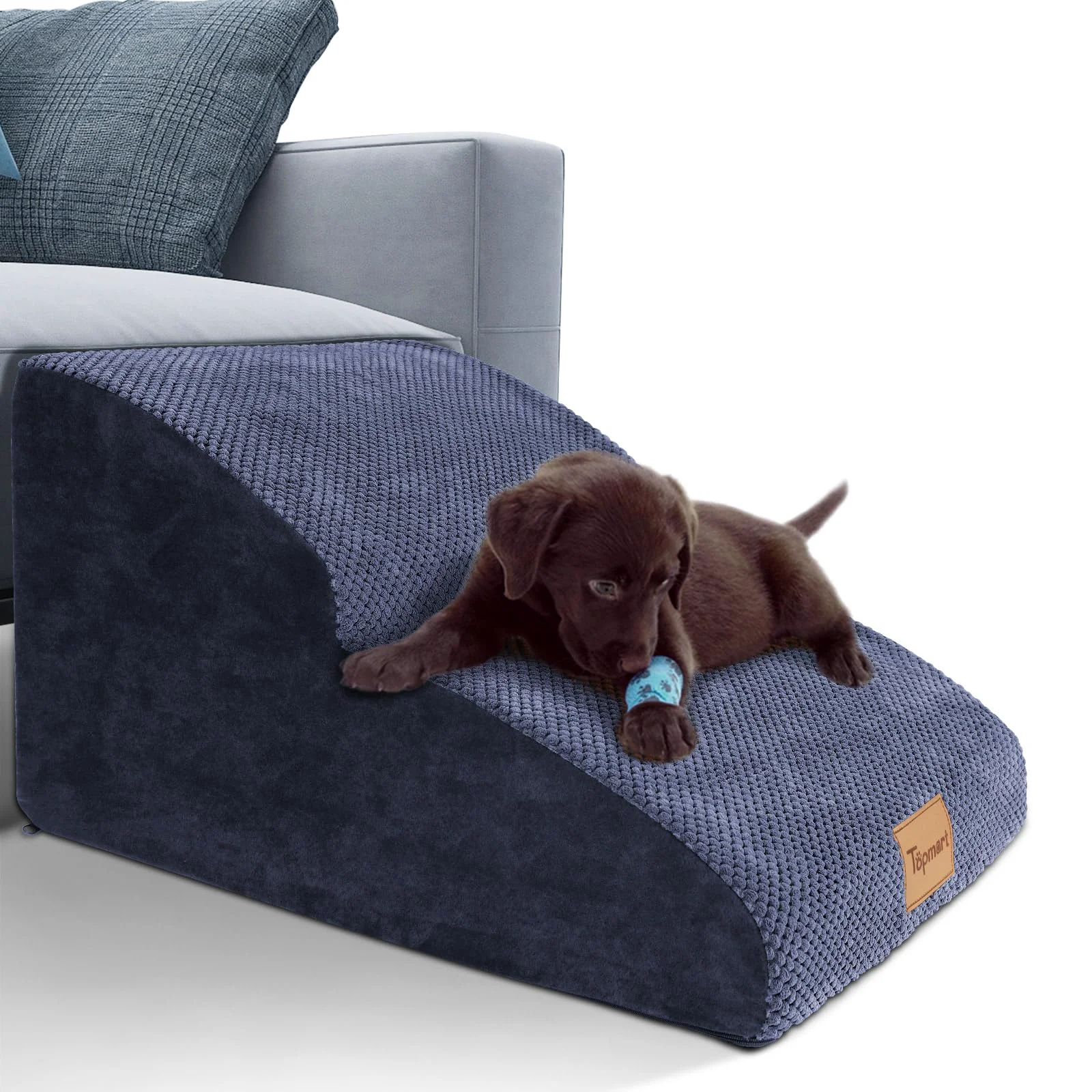 Smooth Topmart High Density Extended Foam Dog Ramp Steps – 2 Tiers 11.8-Inch High Non-Slip Comfortable