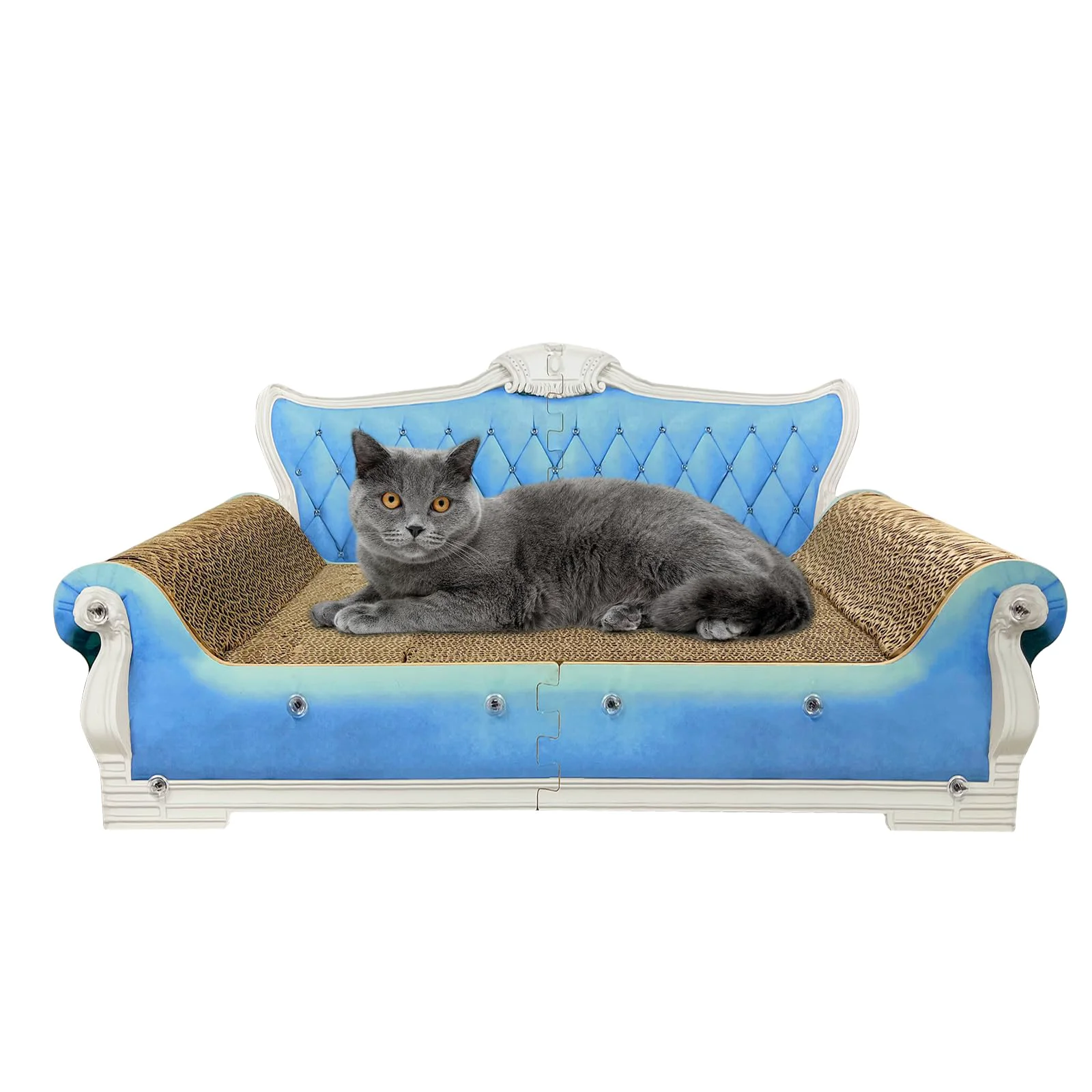 Comfortable INRLKIT Luxury Cardboard Cat Scratcher Sofa Bed – Large Blue Catnip Included Carefully Designed
