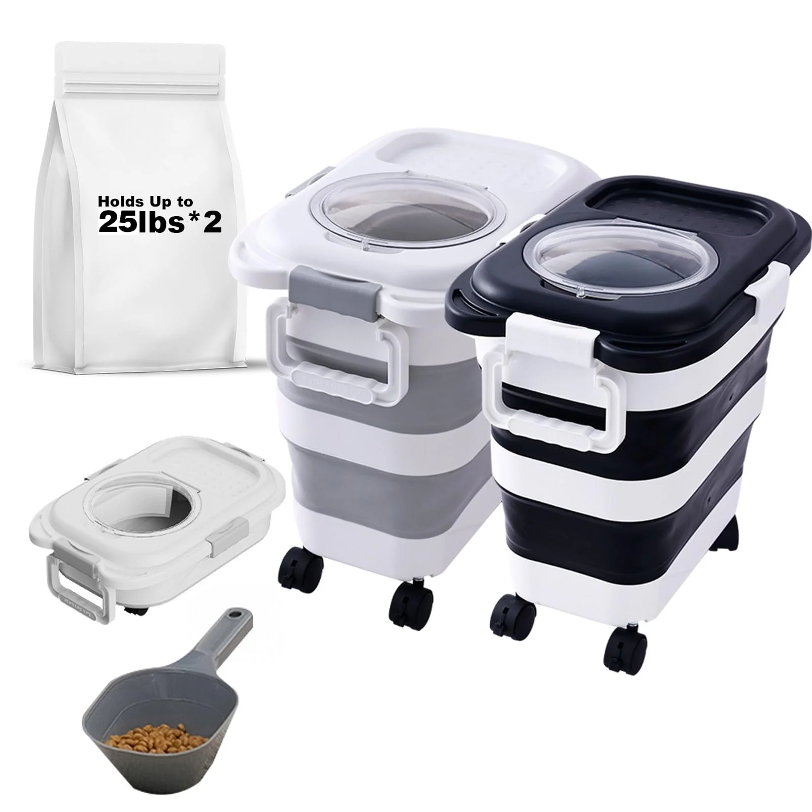 Durable SEWIU 2-Pack 25 lb Dog Food Storage Container – Collapsible Airtight Wheeled Portable World-Class