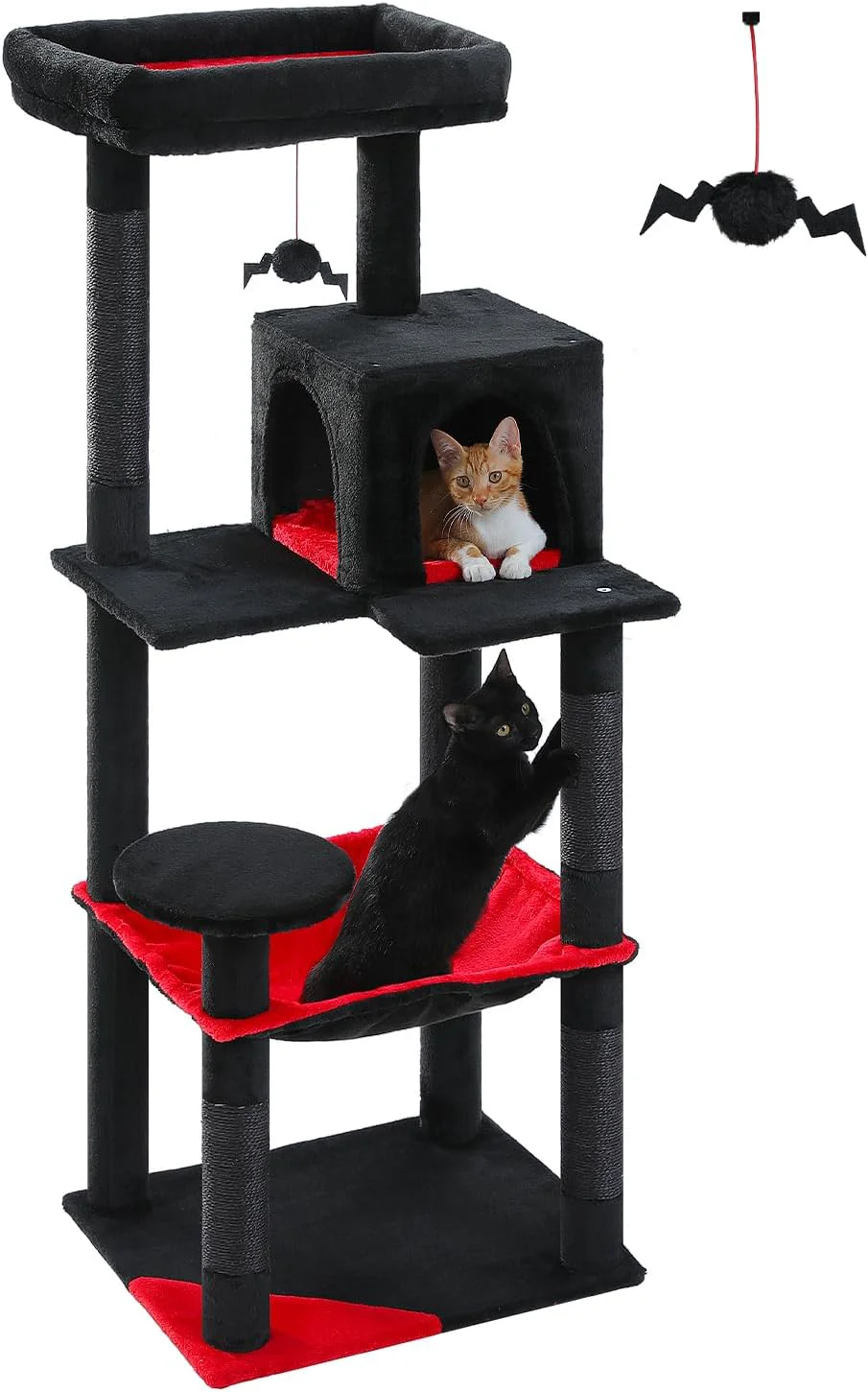 Luxury Gothic Cat Tree with Super Large Hammock 56.3 Black Cat Tower with Coffin Bed Cat Condo Sisal Scratching Posts Top Perch Multi-Level Goth Cat Tree Halloween Black Stylish