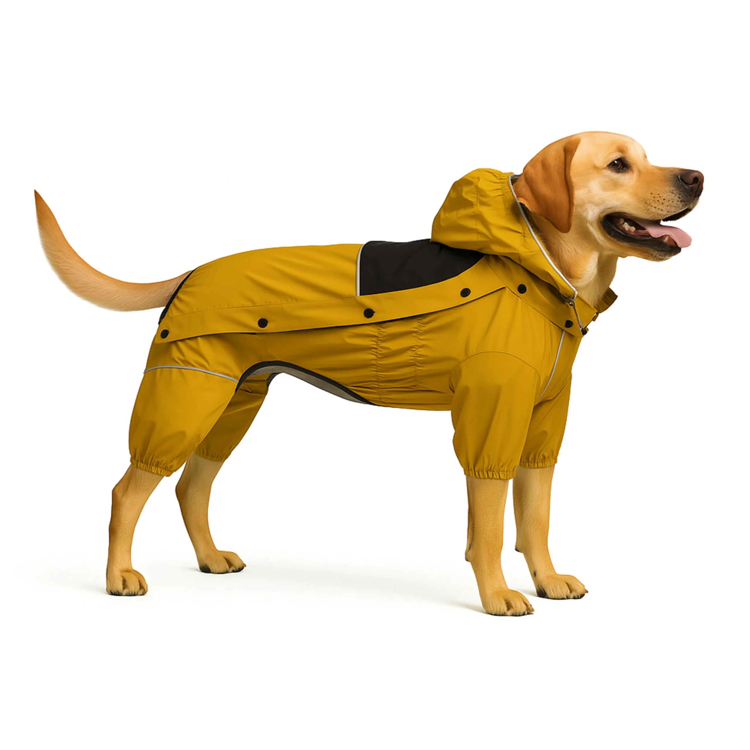 Reusable Lovelonglong Fleece-Lined Dog Raincoat with Removable Hood – Waterproof Winter Jacket Yellow Luxury