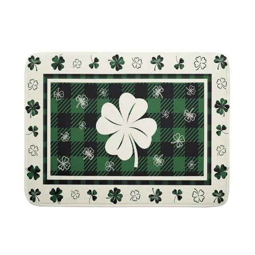 Unique Patrick Clovers Dish Drying Mat 18 x24 Lucky Shamrock Spring Leaf Dish Drainer Mats Green Black Buffalo Plaids Absorbent Microfiber Dish Drying Pad for Kitchen Countertop Large Decor Optimized